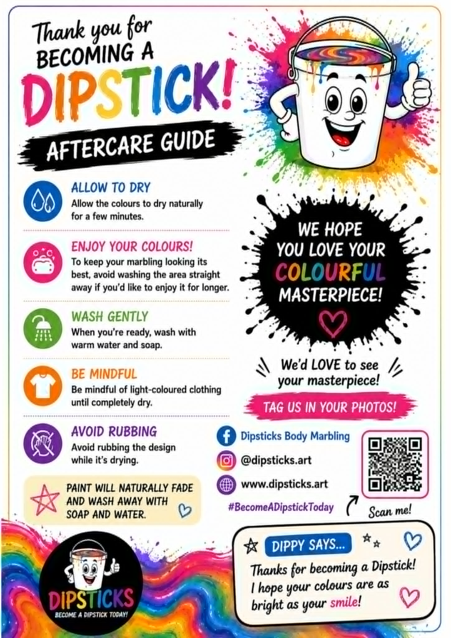 Dipsticks body marbling aftercare guide